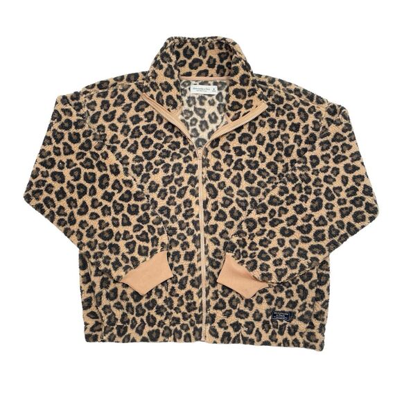 Abercrombie & Fitch Sherpa Fleece Sweater Medium Cheetah Leopard Soft A&F Cozy - Picture 1 of 10